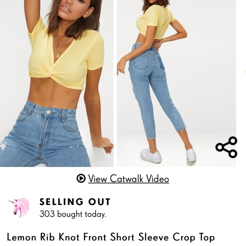 Yellow short sleeve ribbed crop top